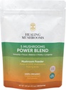 5 버섯 힘 Bland, 사자 Mane, Reishi, Cordyceps, 터키 꼬리, Chaga를 가진 유기 분말. 100개 그램