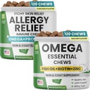 Allergy Relief Dog Chews + Omega Fish Oil - Itchy Skin Relief w / Probiotics + Omega 3 + Colostrum, 오메가 스킨 & 코트 보충 Chews