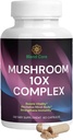 버섯 10X 복합 단지 - 사자 Mane, Reishi 및 Cordyceps - 자연 에너지 및 스트레스 완화를위한 보충 - 면역 부스트 - 초점 및 기억 - 자연 및 비 GMO