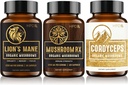 HPD Rx Organic Mushroom Bundle | 버섯 Rx, 사자 Mane & Cordyceps | 면역, 마음 및 신체 건강