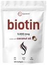마이크로 성분 Biotin 5,000mcg | 365 버진 코코넛 오일 Softgels, 빠른 릴리스, 1 년 공급 | 건강한 머리, 피부, 및 손톱 지원 | 비 GMO, 글루텐 없음
