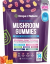 Ashwagandha Gummies와 사자 Mane 버섯 Gummies 보충교재 - 유기 - Reishi, Cordyceps, 터키 꼬리, Maitake, Shitake, Chaga - 면역 방어, Boost Cognitive 성과, Vegan, 낮은 Carb