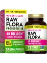Raw Flora Women's Probiotics | Dr. Formulated 60 Billion CFU + Prebiotics | Digestive, Vaginal & Urinary Support | 크랜베리 및 D-Mannose가있는 33 Vegan 캡슐 | 선반 안정