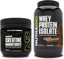 NutraBio Creatine Monohydrate, Unflavored, 150g 및 Whey Protein Isolate, 네덜란드 초콜릿, 보충 번들 - 근육 에너지, Lean 근육 성장, 회복 및 힘