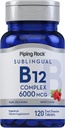 Piping Rock Sublingual B12 Complex 6000 mcg | 120 빠른 용해 정제 | 베리 맛 | 채식주의, 비 GMO 및 글루텐 무료