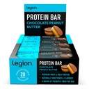 Legion Protein Bar Chocolate Peanut Butter -100% Whey Protein, 프리 바이오 틱 섬유가있는 굽은 바 - 고단백 (20g) 저지방 (12g) 낮은 설탕 (4g), 콩, 글루텐 - 천연 향 (12 개)