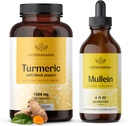 HERBAMAMA 심황과 Mullein 잎 장비 - 1500 mg 심황 쿠르쿠민 캡슐 & Mullein 잎 추출물 Tincture의 번들 - Vegan, Non GMO, Sugar & Alcohol-Free - 2 팩