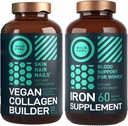 WILD FUEL Vegan Collagen Builder Tablets and Iron Supplement for Women with Folic 산 여성 뭉치