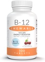 Mauricettes 자연적인 비타민 B-12 Methylcobalamin 1000mcg - 100 Chewable 체리 정제 - 에너지 지원을 위한 이하 언어 B 12 보충교재 - 젤라틴 자유로운