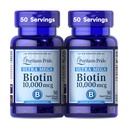 Puritan의 Pride Premium Ultra Mega Biotin 10,000mcg, 건강한 머리, 피부, 못 및 에너지 대사 지원, 100 일 공급, 50 급속한 방출 Softgels, 2 팩을 위한 규정식 보충교재
