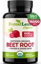 ForestLeaf Organic Beet Root Capsules - Beetroot Supplement 16000mg 힘 20:1 추출물 알약 w/Ginger 포도씨 | 지원 혈압, Nitric 산화물, 교류, 순환 | 베테스 분말 - 120 모자