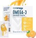 Coromega 오메가 3 생선 기름 보충 추가 비타민 D3, 3X 더 나은 흡수를 가진 오메가 3의 650mg Softgels, 열대 오렌지 풍미, 30 단 하나 Serve Squeeze 소포