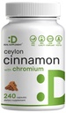 Ceylon Cinnamon with Chromium 1000mcg, 240 캡슐 | 활성 Inner Bark Extract, True Sri Lanka Source | 천연 Cinnamon 보충제