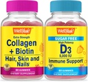 WellYeah Collagen+Biotin + 비타민 D3 5,000 IU Sugar Free, Gummies Bundle - 훌륭한 타스팅, 비타민 보충, 글루텐 무료, GMO 무료, Chewable Gummy