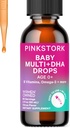 핑크 Stork 아기 액체 Multivitamin 드롭, 아기 & 유아 비타민 드롭 DHA, 비타민 C, D, B12 및 콜린 지원 뇌 건강 및 면역 기능 - 2 fl oz, 2 개월 공급