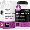 재생 활성 Resveratrol 보충 600mg 서빙 당 - 50% Trans-Resveratrol와 높은 순수성 산화 방지제 복합체 - 셀룰러 건강 및 장수 지원 - 캐나다에서 만든 - 60 Vegan 캡슐