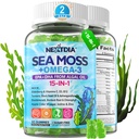 Sea Moss Gummies + Algae Omega-3 성인, 15-IN-1 Organic Irish Sea Moss Superfood with/Vitamins C D3 B12, Turmeric, Bladderwrack, 지원 에너지, 두뇌, 면역, 매일 활력, 설탕없는, 120 Cts