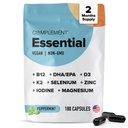 남자 & 여자 (60의 서빙, 180의 캡슐)를 위한 Complement 근본적인 Vegan Multivitamin Omega-3 DHA & EPA, B12, 비타민 D3 & K2, 아연, 셀렌, 마그네슘, 이오딘 - 지원 Immunity & 전반적인 건강