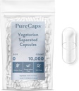 PureCaps USA- 빈 채식 채식 채식 환약 캡슐 크기 0|10,000 별도의 약| Clear | Non-GMO 인증 | SLS, 글루텐, 보존 무료