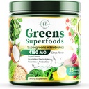Greens Powder Superfood - 프리미엄 유기농 슈퍼 그린 주스 분말 - Probiotics, Wheat Grass, Enzymes, Spirulina, Chlorella Digestive & Gut Health, 스무디 음료 혼합 - 28 서빙