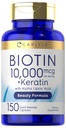 Carlyle Biotin 10000mcg | 150 캡슐 | Keratin의 아름다움 공식 | Non-GMO, 글루텐 무료 보충