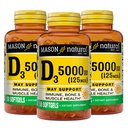 MASON NATURAL 비타민 D3 125 mcg (5000 IU) - 지원 전반적인 건강, 힘 뼈와 근육, 물고기 간장 기름에서, 50 Softgels (3의 포장)