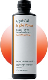 ALGAECAL 세 배 힘 1200mg EPA & DHA 오메가 3 물고기 기름 보충교재, 지원 뇌, 심장, 피부 & 뼈, 액체 유화액 망고 맛, Burp-Less, 미국에서 만드는 설탕 자유로운