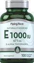 Piping Rock Vitamin E 1000 IU Softgel 캡슐 | 671mg | 100개의 알약 | D-Alpha Tocopheryl 보충교재 | Non-GMO, 글루텐 무료