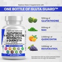 비타민 C N Acetyl Cysteine 600mg Berberine 1000mg Resveratrol Quercetin 알파 Lipoic 산을 가진 청결한 Nutraceuticals Glutathione 500mg 보충교재 - 감소된 L 글루타민 자유로운 모양 여자 60 Ct 미국 Made