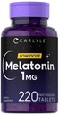 Carlyle Melatonin 1 mg | 220 빠른 용해 정제 | 낮은 복용량 | 채식주의, 비 GMO, 글루텐 무료