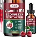 비타민 B12 복합 5000 mcg | Vegan B12 액체 드롭 서브 언어 보충 | Methylcobalamin w/Folate, Biotin, 비타민 C, B3, B5, B6, & B8 긴 지속 에너지 및 건강한 대사, 2 fl. oz.