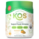 KOS Organic Superfood Greens Powder - Prebiotic Fiber, Supergreens 및 Adaptogens의 Gut Health - GMP 인증 시설로 만들어진 USDA 인증 유기농 - 28 인스 망고