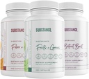 SUBSTANCE. 3-Pack 전반적인 웰니스 번들: 자연의 지속성 매일 과일 & 야채 (120의 모자) + 섬유 & 향료 (240의 모자) + Beetroot Boost (180의 모자) - 미국 Made, Vegan-Friendly