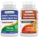 제일 자연적인 Acetyl L 카르니틴과 알파 Lipoic 산 750 mg & 심황 Curcumin 1500mg/Serving Bioperine