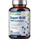 Biophix Super B-15 100 Veggie Caps - Niacin 칼슘 Choline Inositol DMG TMG - 건강한 산소 에너지 수준을 지원합니다