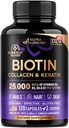 Biotin | 교원질 | Hyaluronic 산 | Keratin - 임상 시험된 보충교재 - 머리 성장 지원, 피부 & 못 - 25000 mcg 비타민 B2, B3, B6 & B7 + B1 - 미국에서 만드는 - 여성 & 남자 | 120의 캡슐