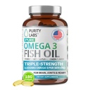 순수성 실험실 오메가 3 물고기 기름 3000mg – DHA & EPA 오메가 3 지방산은 심장과 뇌 건강을 지원하기 위하여 보충합니다 - 면역 지원 보충교재 - 180 Softgels (60의 서빙)