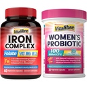 비타민 C, B6, B12 & Folate+Vitalibre 여자의 Probiotics 100 억 CFU, 15 Strains, w/Prebiotic, Cranberry, 비타민 B6 & VC와 더불어 여자 & 남자를 위한 철 보충교재,