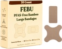 FEBU Eco-Friendly 대형 대나무 붕대 | PFAS Free Bandages for Scrapes & Cuts | 유연한 직물 붕대 | 완전 퇴비, 유액 무료 붕대 | 20 개