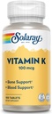 SOLARAY 비타민 K-1 100mcg | 건강한 뼈 구조, 혈액순환, 단백질 종합 지원 | 비 GMO, Vegan & Lab Verified | 100 정제