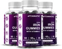 비공식 철 65 mg 여자 & 남자를위한 보충 - 60 Vegan Gummies - 비타민 C (3)를 가진 중대한 타오르는 철 거미 비타민