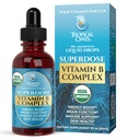 Superdose Organic Vitamin B Complex Liquid Drop | 125,000% DV Vitamin B12, B6, Biotin, Niacin, Folate | 에너지, 뇌 건강, 면역 지원 | USDA Organic, Vegan, Non-GMO | 60 Serv, 2 Mo. 공급