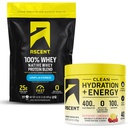 Ascent 100 % Whey Protein Powder, Unflavored 2 lb & Hydration + Energy Electrolytes, Raspberry Lemonade 40 서빙