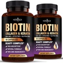 새로운 AGE Biotin Collagen Keratin Hyaluronic 산 - 남자와 여자를 위한 50,000mcg 머리 성장 비타민, 못, 머리, 피부 비타민 및 비타민 E Folic 산 호박씨 MSM- 180 조사를 가진 DHT 차단제