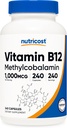 Nutricost 비타민 B12 (Methylcobalamin) 1000mcg, 240 캡슐 - 채식주의자, 비 GMO & 글루텐 자유로운 B12 보충교재