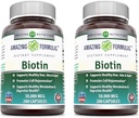 Amazing Formulas Biotin 10000 mcg Veggie 캡슐 | 비타민 B7 보충 | 비 GMO | 글루텐 프리 | 미국에서 제작 (200 개 | 2 팩)