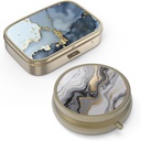 Pill Case Pill Box with Mirror Retro Small Pill Case for Purse or Pocket Bronze Pill Box 또는 Vitamins, Fish Oil, Supplements, Pill Containe 여행 선물(2PCS)