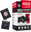 400 Eyeglass Cleaning Wipes + Microfiber Cloth for Eyeglasses & Lens Cleaner | Pre-Moistened, 개별적으로 감싸인, 덜 알코올 포뮬러 | 안경용 렌즈 닦음, 안경, 렌즈 및 스크린
