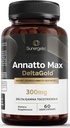 Sunergetic Premium Annatto Tocotrienol Supplement – DeltaGold – Tocotrienols Vitamin E 300 mg – 지원 Liver, Immune & Heart Health - 델타 + 감마 Tocotrienols (60 액체 캡슐)