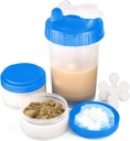 16oz Protein Shaker Bottle with Shaker Ball and 2 Storage Jars | BPA-Free Plastic Cup with Clear Measurement Scale | 단백질 믹스 및 알약 완벽 | 휴대용 사전 운동 음료 컵(블루)